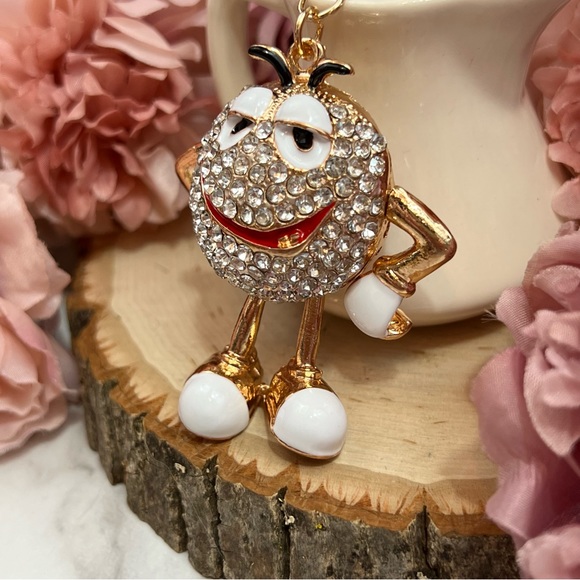 Whimsical White M&M Crystal Character Keychain Charm - Picture 4 of 16